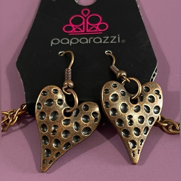 NWT Paparazzi Copper Heart Necklace and Earring Set - Picture 2 of 4